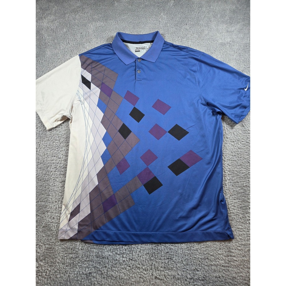 Nike Golf Polo Shirt XXL Blue Mens Dri-FIT Geometric Diamond Tour Performance